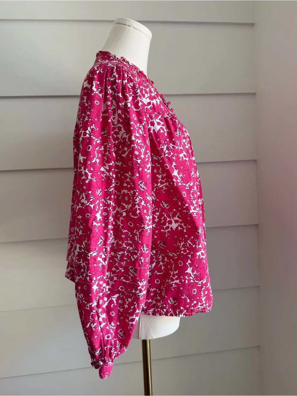 J. Crew Pink Floral Long Sleeve Popover Blouse Top XS